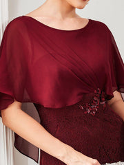 Unique Lace Mermaid Chiffon Mother of the Bride Dress with Short Sleeves