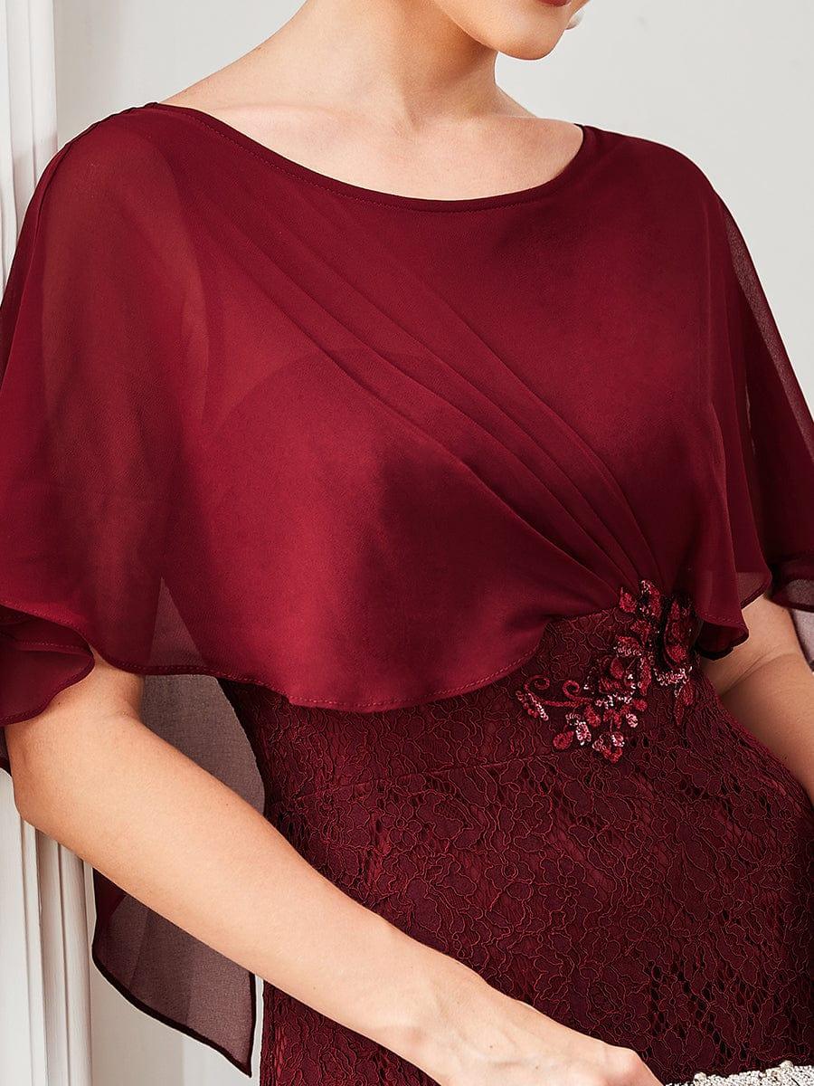 Unique Lace Mermaid Chiffon Mother of the Bride Dress with Short Sleeves