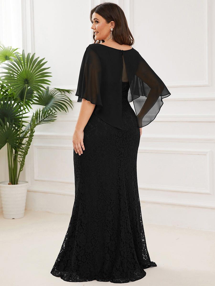 Unique Lace Mermaid Chiffon Mother of the Bride Dress with Short Sleeves