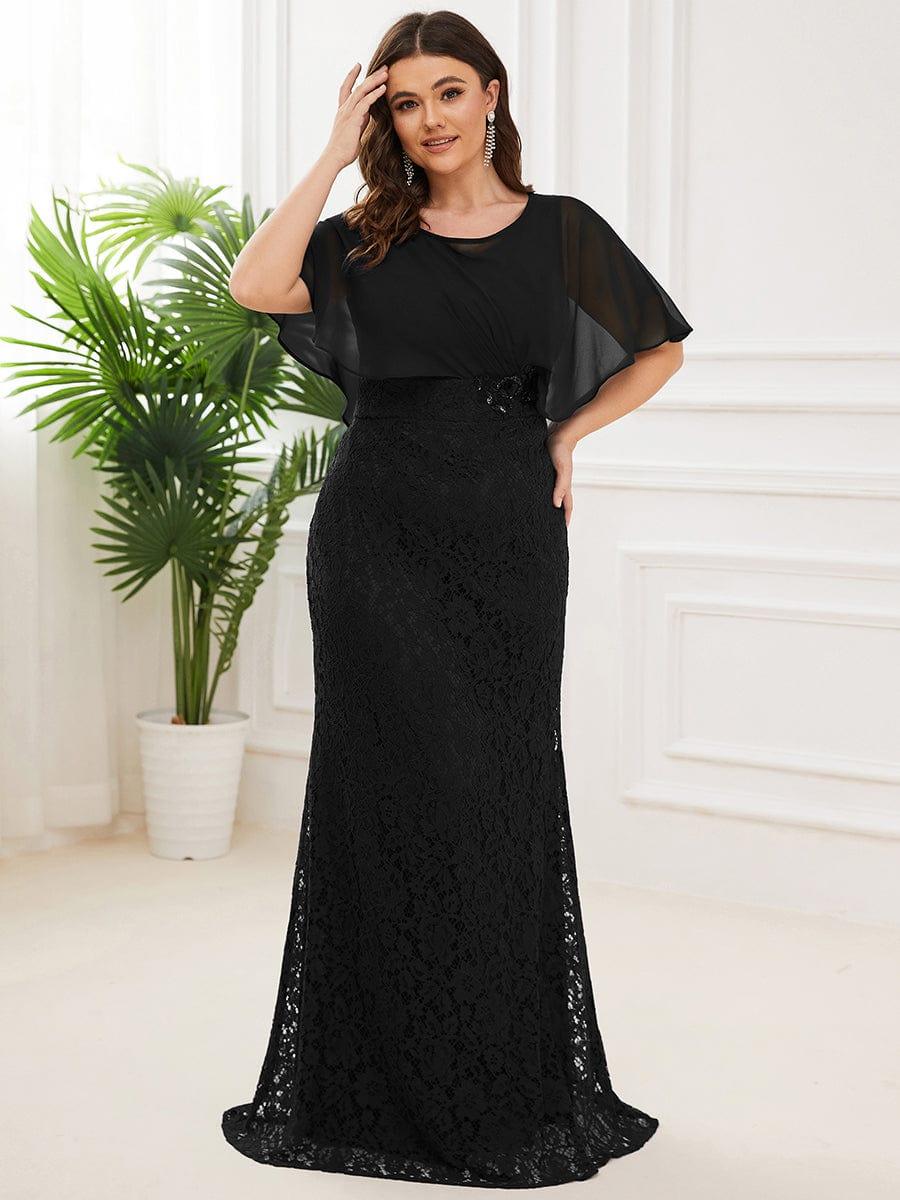 Unique Lace Mermaid Chiffon Mother of the Bride Dress with Short Sleeves