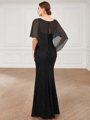 Unique Lace Mermaid Chiffon Mother of the Bride Dress with Short Sleeves