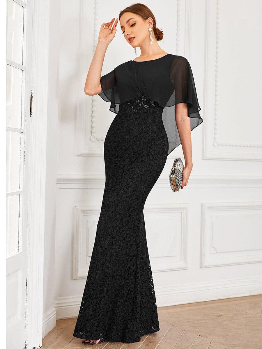 Unique Lace Mermaid Chiffon Mother of the Bride Dress with Short Sleeves