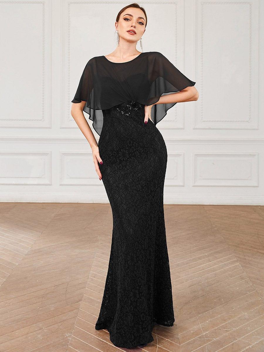 Unique Lace Mermaid Chiffon Mother of the Bride Dress with Short Sleeves