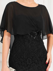 Unique Lace Mermaid Chiffon Mother of the Bride Dress with Short Sleeves