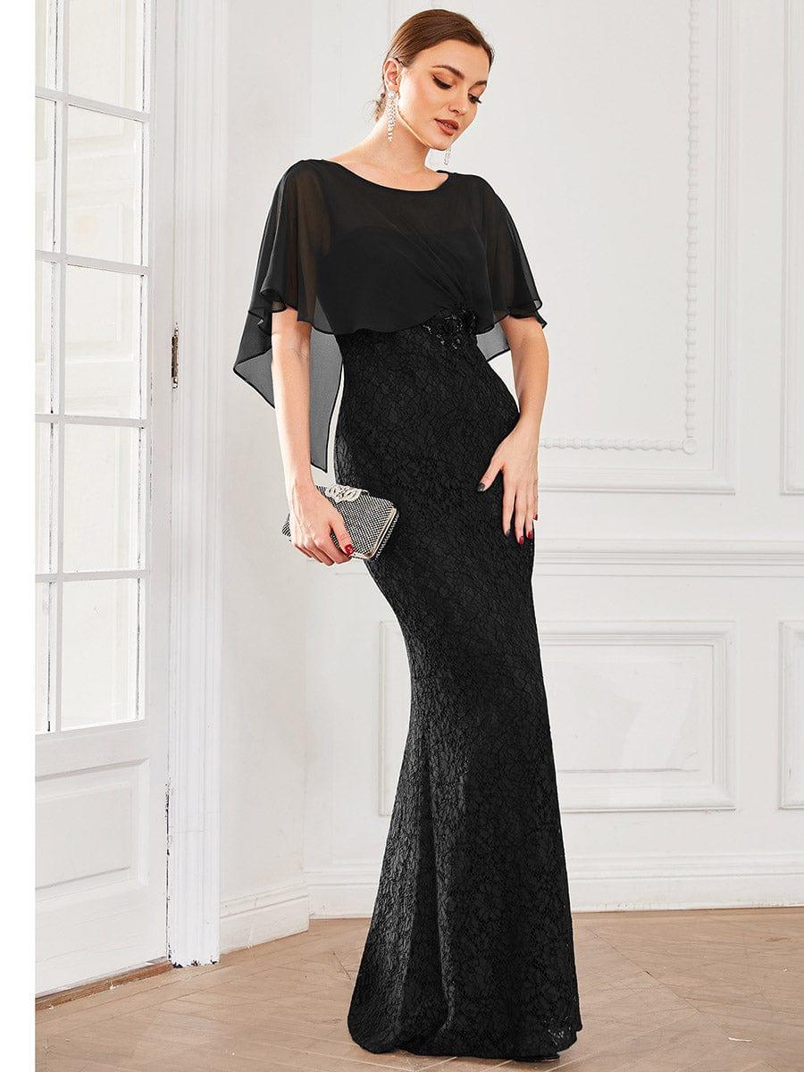 Unique Lace Mermaid Chiffon Mother of the Bride Dress with Short Sleeves