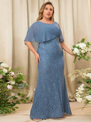 Unique Lace Mermaid Chiffon Mother of the Bride Dress with Short Sleeves
