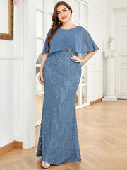 Unique Lace Mermaid Chiffon Mother of the Bride Dress with Short Sleeves