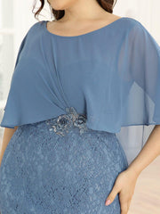 Unique Lace Mermaid Chiffon Mother of the Bride Dress with Short Sleeves