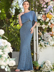 Unique Lace Mermaid Chiffon Mother of the Bride Dress with Short Sleeves