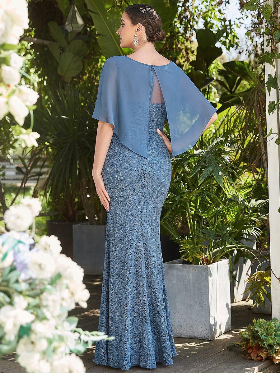 Unique Lace Mermaid Chiffon Mother of the Bride Dress with Short Sleeves