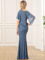 Unique Lace Mermaid Chiffon Mother of the Bride Dress with Short Sleeves