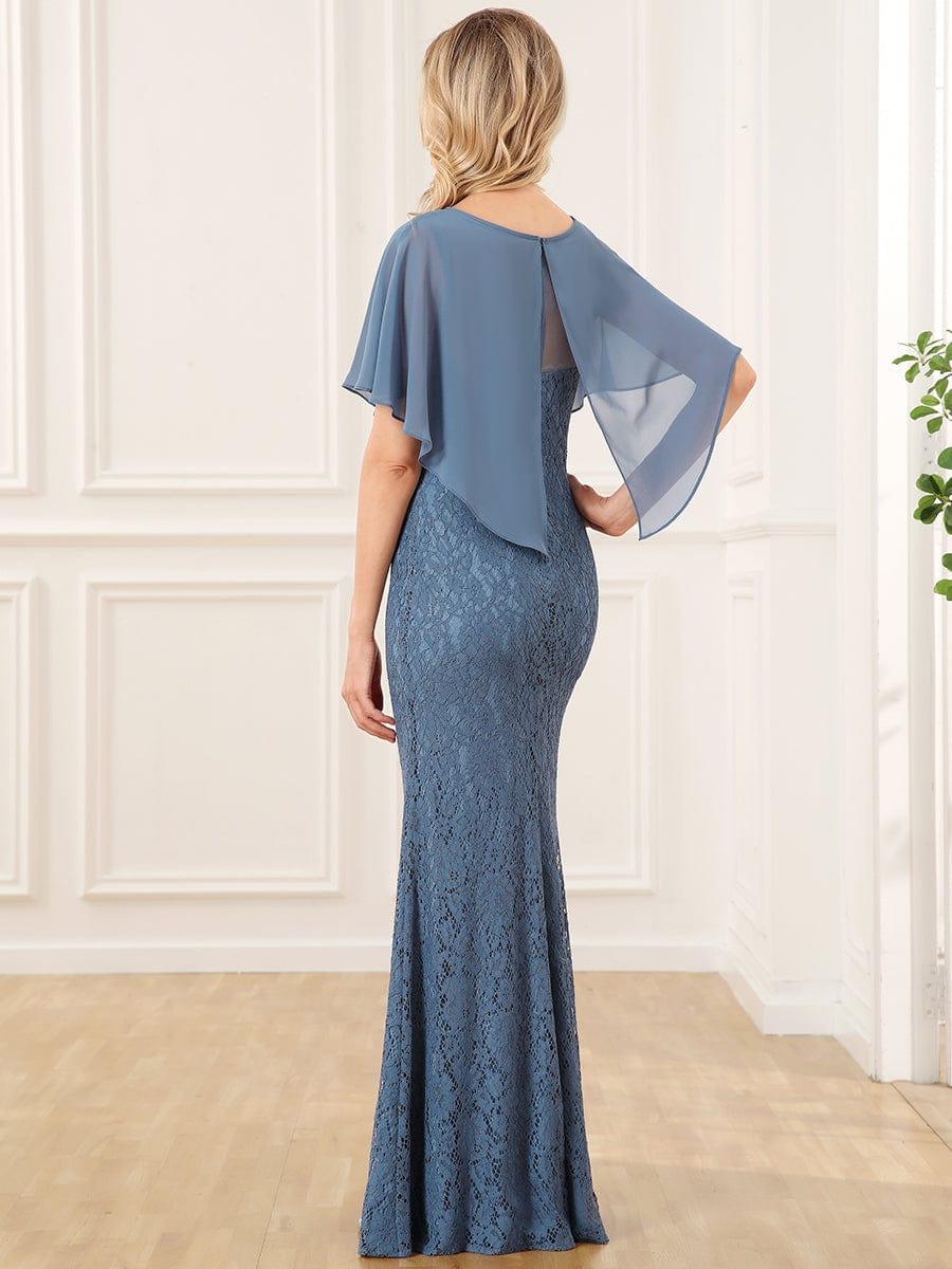 Unique Lace Mermaid Chiffon Mother of the Bride Dress with Short Sleeves