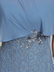 Unique Lace Mermaid Chiffon Mother of the Bride Dress with Short Sleeves