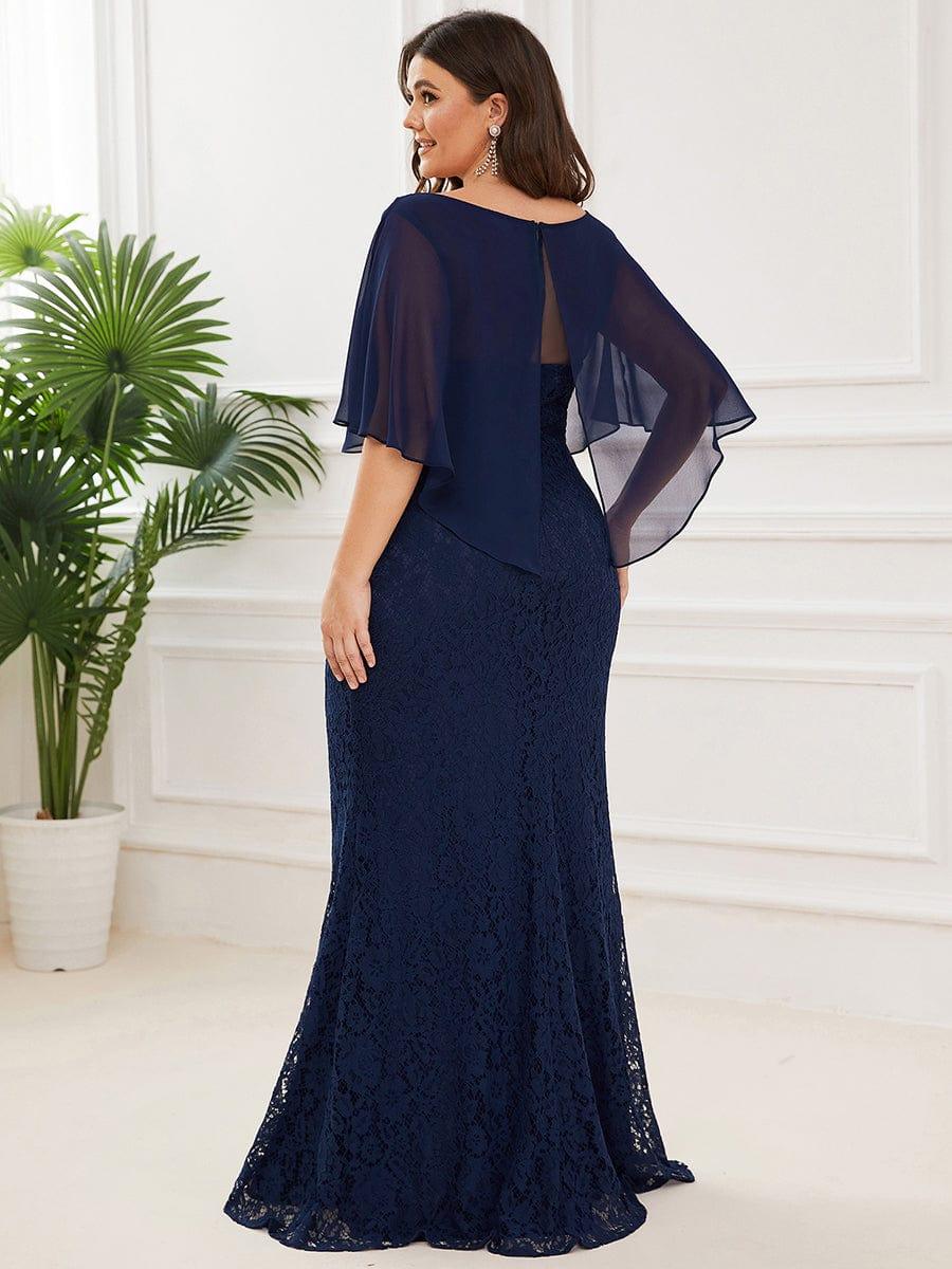 Unique Lace Mermaid Chiffon Mother of the Bride Dress with Short Sleeves