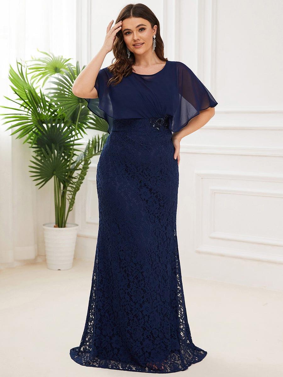 Unique Lace Mermaid Chiffon Mother of the Bride Dress with Short Sleeves