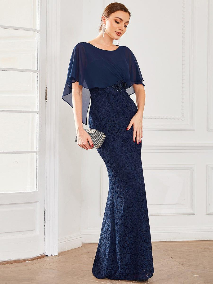 Unique Lace Mermaid Chiffon Mother of the Bride Dress with Short Sleeves