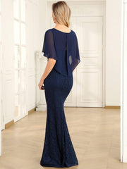 Unique Lace Mermaid Chiffon Mother of the Bride Dress with Short Sleeves
