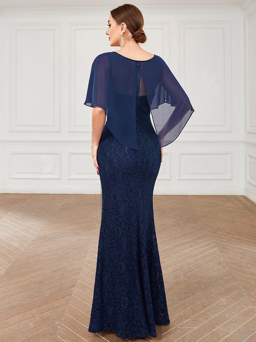 Unique Lace Mermaid Chiffon Mother of the Bride Dress with Short Sleeves