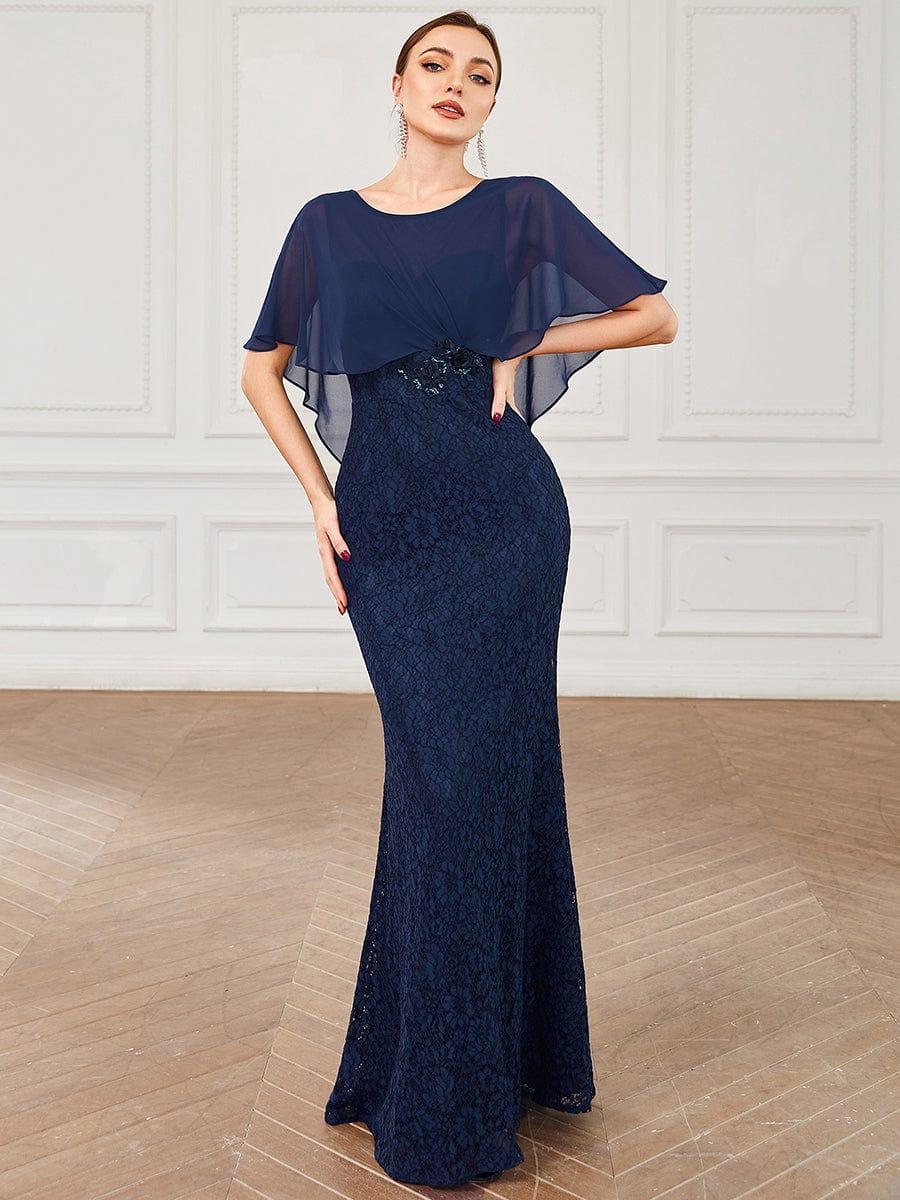 Unique Lace Mermaid Chiffon Mother of the Bride Dress with Short Sleeves