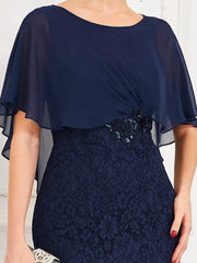 Unique Lace Mermaid Chiffon Mother of the Bride Dress with Short Sleeves