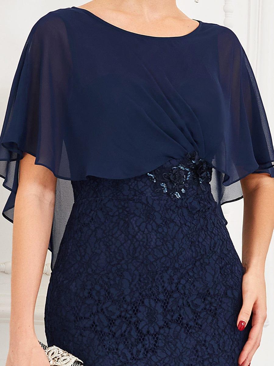 Unique Lace Mermaid Chiffon Mother of the Bride Dress with Short Sleeves