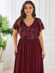 Chic A-Line V-Neck Sequin Chiffon Mother of the Bride Dress