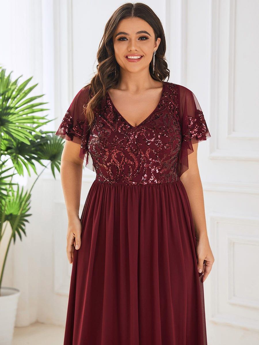 Chic A-Line V-Neck Sequin Chiffon Mother of the Bride Dress