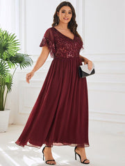 Chic A-Line V-Neck Sequin Chiffon Mother of the Bride Dress