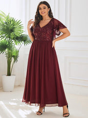 Unique Plus Size V-Neck A-Line Sequin Mother of the Bride Dress