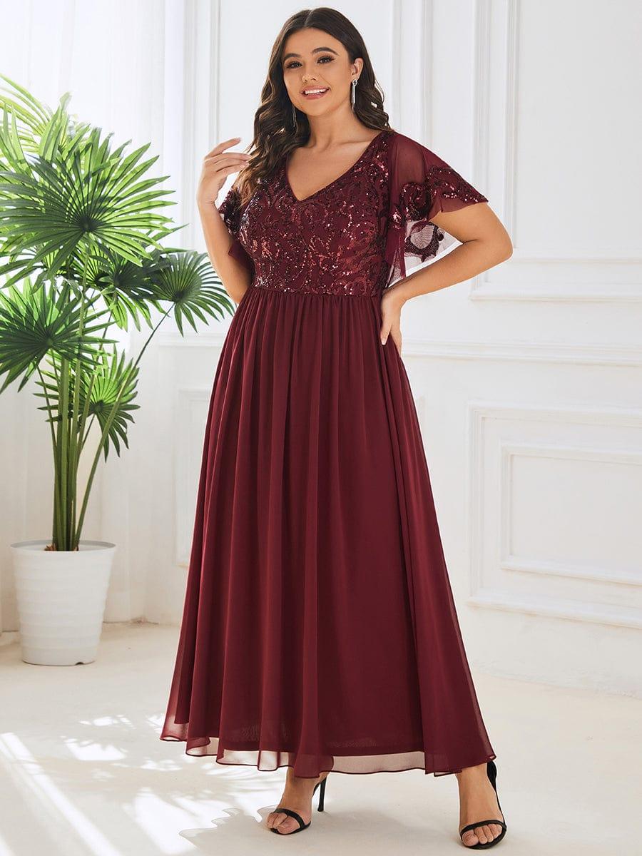 Unique Plus Size V-Neck A-Line Sequin Mother of the Bride Dress