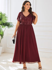 Unique Plus Size V-Neck A-Line Sequin Mother of the Bride Dress