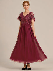 Chic A-Line V-Neck Sequin Chiffon Mother of the Bride Dress