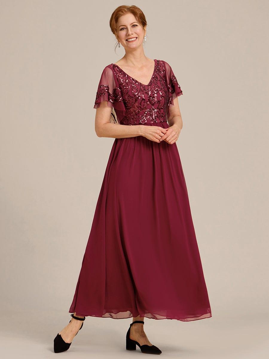 Chic A-Line V-Neck Sequin Chiffon Mother of the Bride Dress