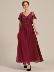 Chic A-Line V-Neck Sequin Chiffon Mother of the Bride Dress