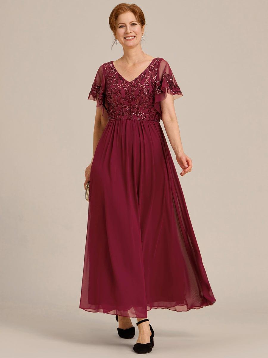 Chic A-Line V-Neck Sequin Chiffon Mother of the Bride Dress