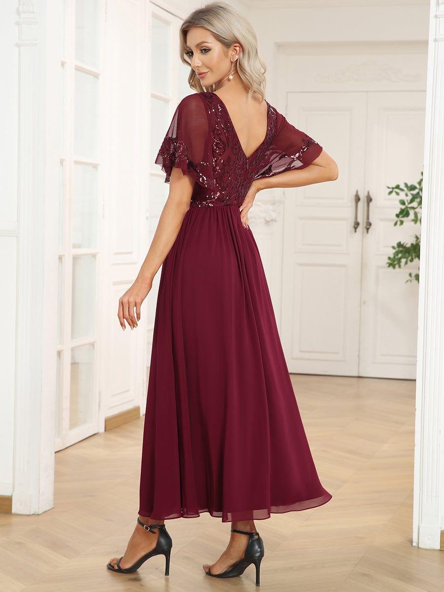 Delicate V-Neck A-Line Ankle-Length Sequin Chiffon Formal Dress