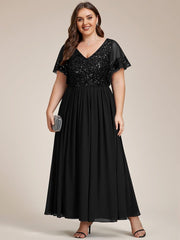 Unique Plus Size V-Neck A-Line Sequin Mother of the Bride Dress