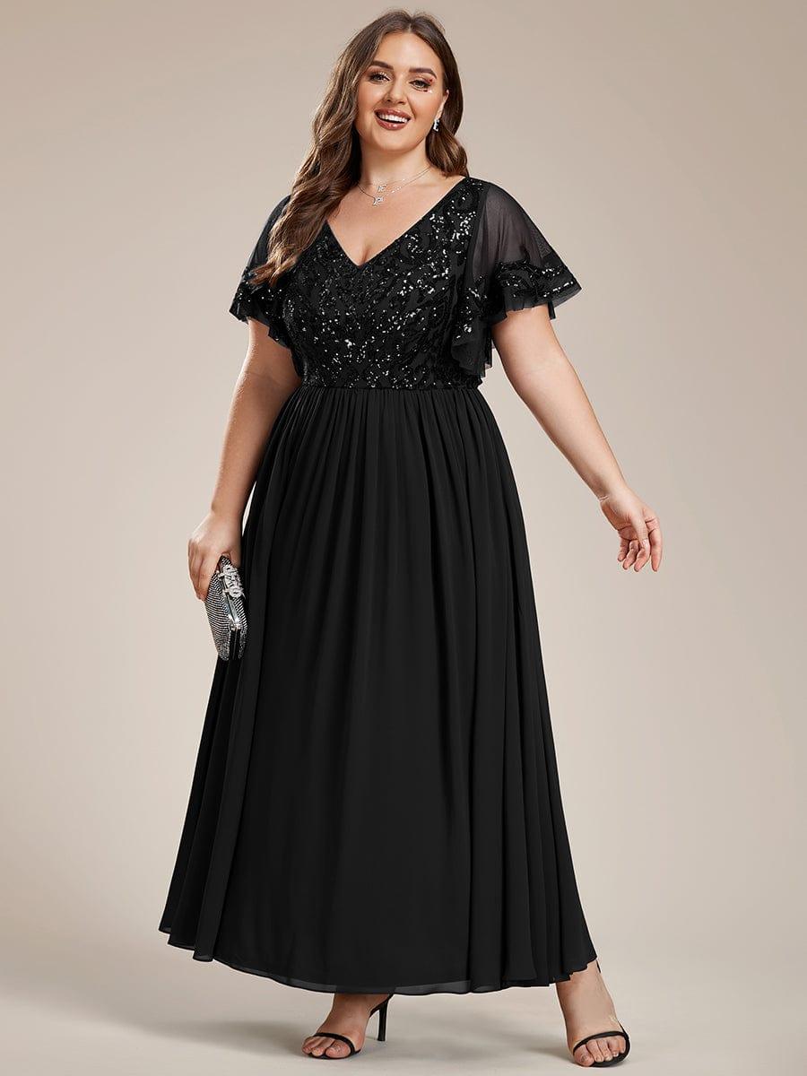 Unique Plus Size V-Neck A-Line Sequin Mother of the Bride Dress