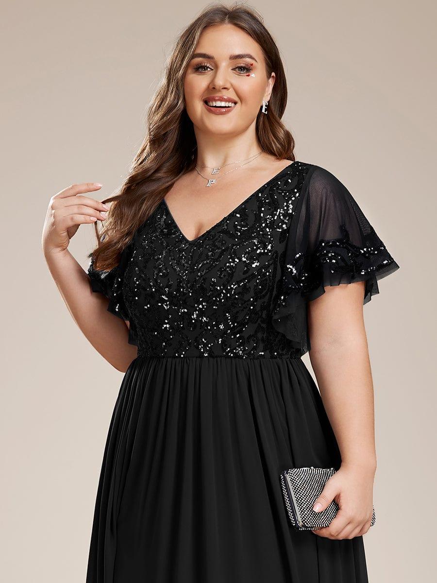 Chic A-Line V-Neck Sequin Chiffon Mother of the Bride Dress