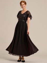 Chic A-Line V-Neck Sequin Chiffon Mother of the Bride Dress