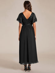 Delicate V-Neck A-Line Ankle-Length Sequin Chiffon Formal Dress