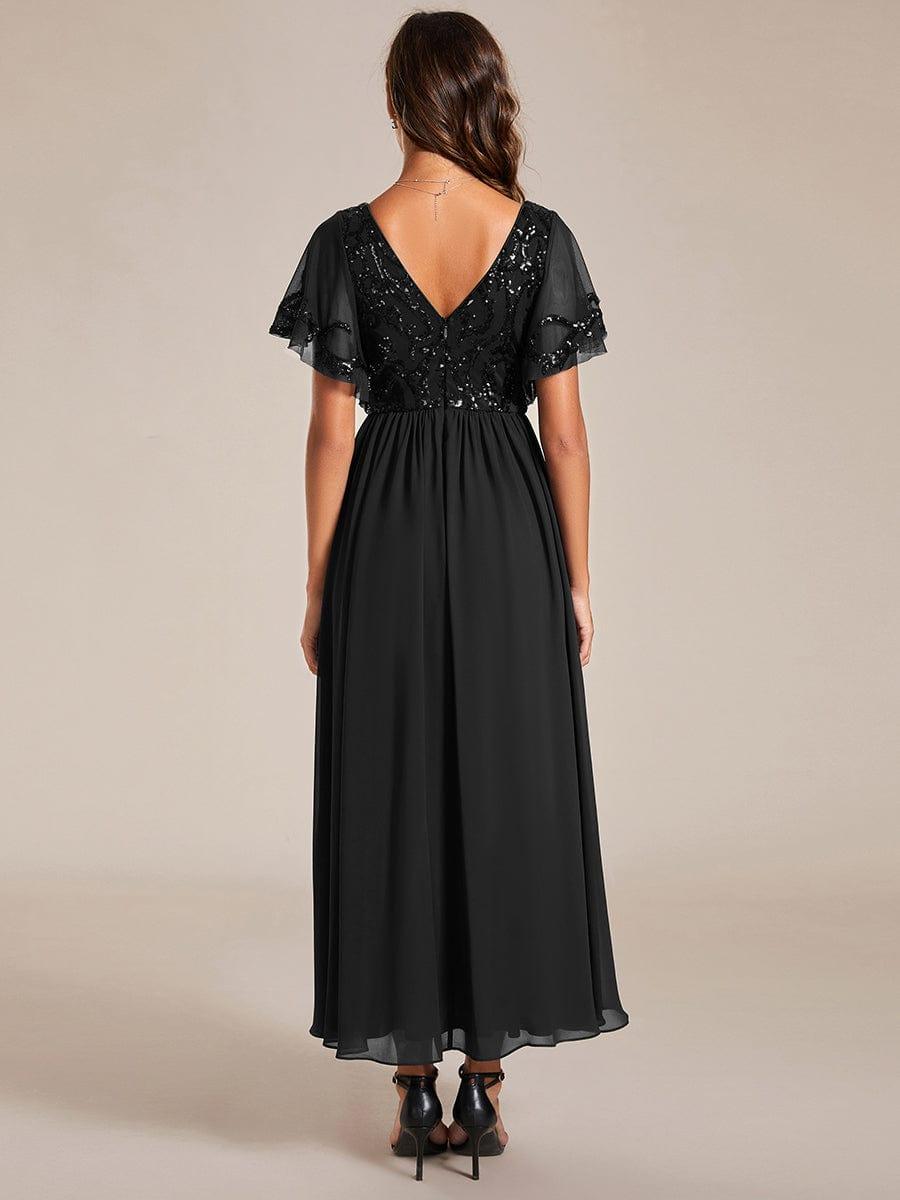 Delicate V-Neck A-Line Ankle-Length Sequin Chiffon Formal Dress