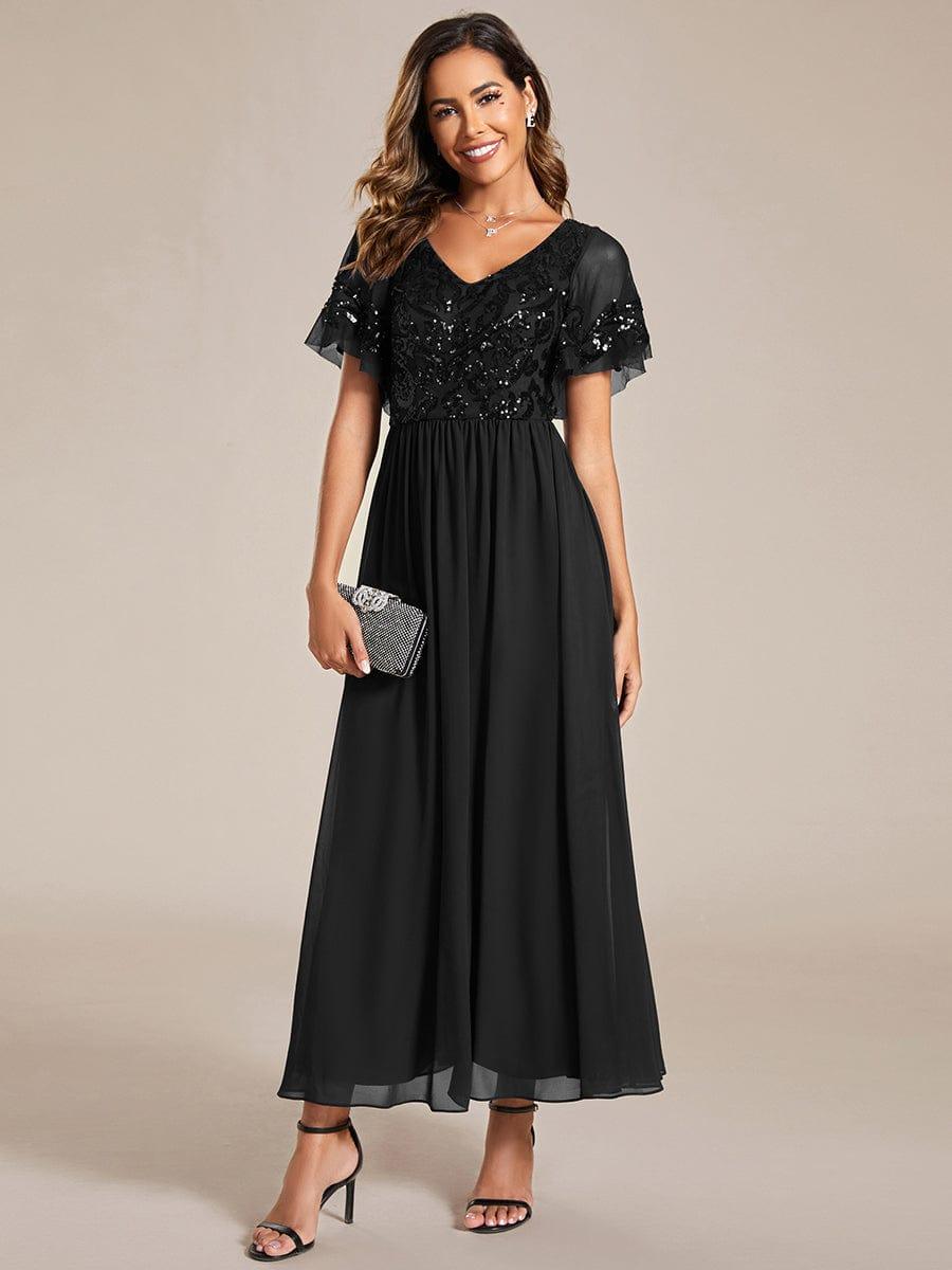 Delicate V-Neck A-Line Ankle-Length Sequin Chiffon Formal Dress
