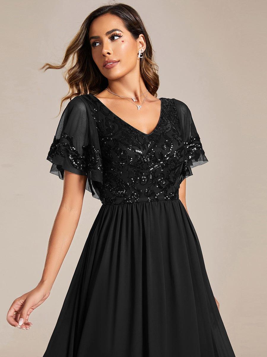 Delicate V-Neck A-Line Ankle-Length Sequin Chiffon Formal Dress