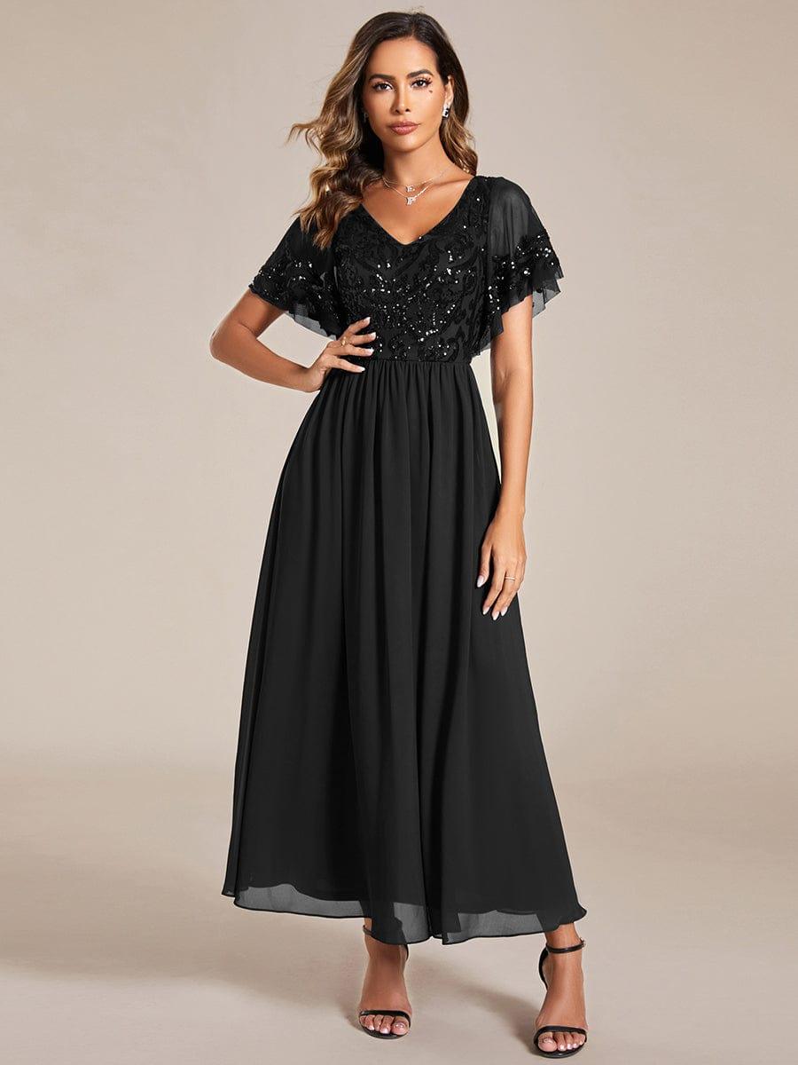 Delicate V-Neck A-Line Ankle-Length Sequin Chiffon Formal Dress