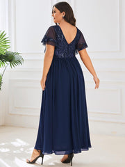 Chic A-Line V-Neck Sequin Chiffon Mother of the Bride Dress