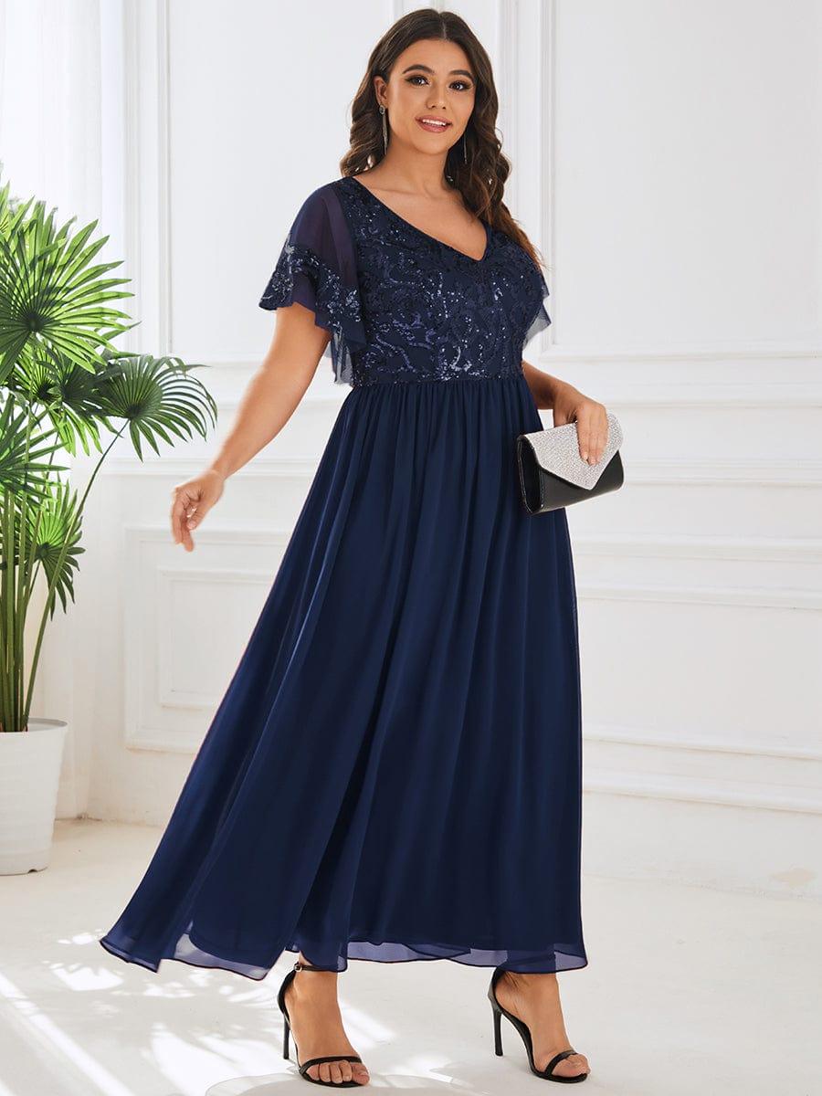 Unique Plus Size V-Neck A-Line Sequin Mother of the Bride Dress