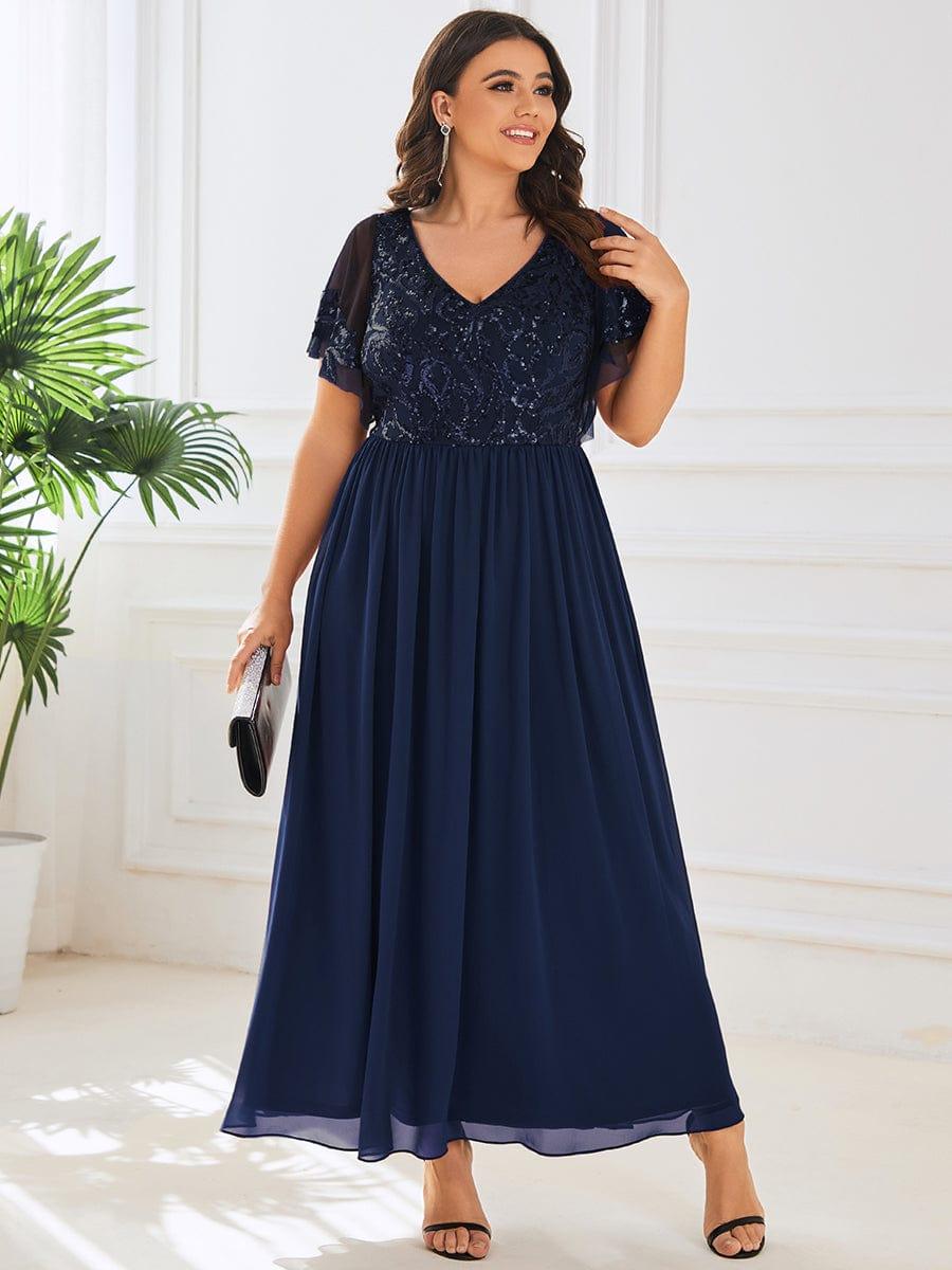 Unique Plus Size V-Neck A-Line Sequin Mother of the Bride Dress