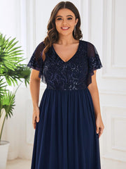Chic A-Line V-Neck Sequin Chiffon Mother of the Bride Dress
