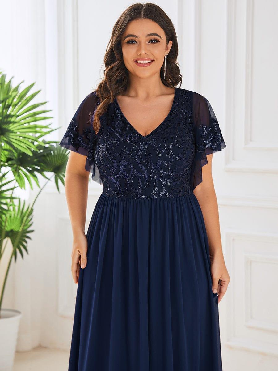 Chic A-Line V-Neck Sequin Chiffon Mother of the Bride Dress